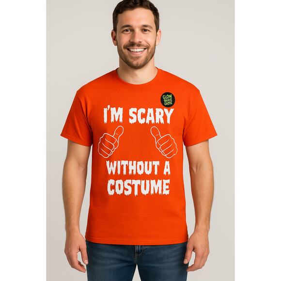 Glow In The Dark I’m Scary Without a Costume Graphic Tee Jerzees Medium NWT - Picture 1 of 14